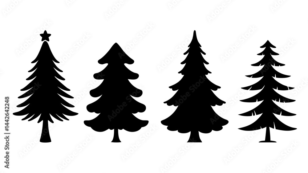 Obraz premium set of xmas tree silhouette vector on tranparent background