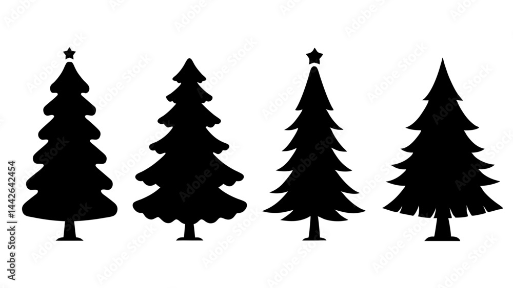 Fototapeta premium set of xmas tree silhouette vector on tranparent background