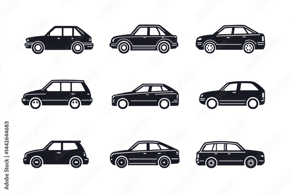 Car evolution sedan, hatchback, station wagon silhouettes Car evolution sedan, hatchback, station wagon silhouettes