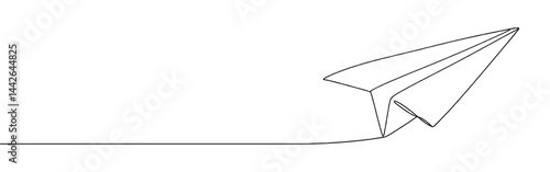 Paper plane linear background. Hand drawn airplane, email, mail, travel dream concept.