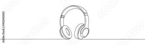 Headphones continuous one line drawing. Wireless headphones.