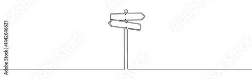 Direction route sign continuous one line drawing. Arrow direction.