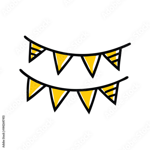 bunting flags party decorations on white background for web and graphic design
