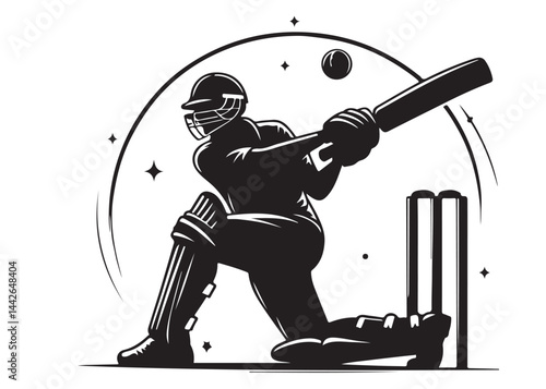 Silhouettes of cricket player batsman logo vector silhouette, playing cricket logo icon design vector, cricket player logo playing short, silhouette of cricket player on isolated white background.