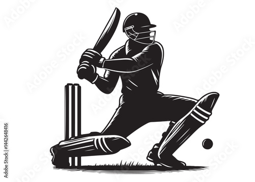 Silhouettes of cricket player batsman logo vector silhouette, playing cricket logo icon design vector, cricket player logo playing short, silhouette of cricket player on isolated white background.
