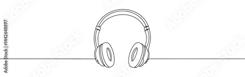 Headphones continuous one line drawing. Wireless headphones.