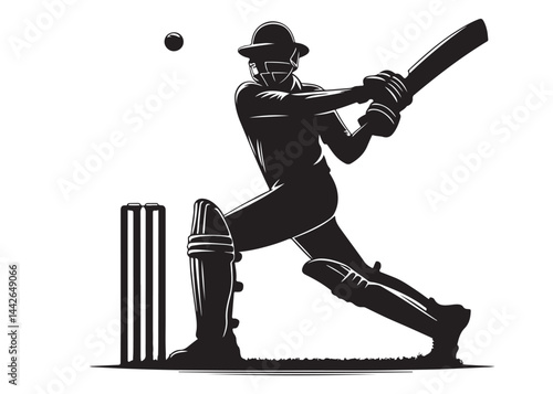 Silhouettes of cricket player batsman logo vector silhouette, playing cricket logo icon design vector, cricket player logo playing short, silhouette of cricket player on isolated white background.