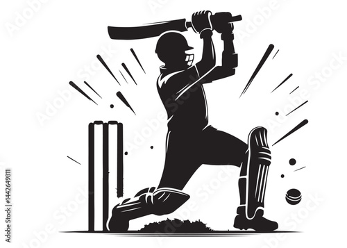 Silhouettes of cricket player batsman logo vector silhouette, playing cricket logo icon design vector, cricket player logo playing short, silhouette of cricket player on isolated white background.