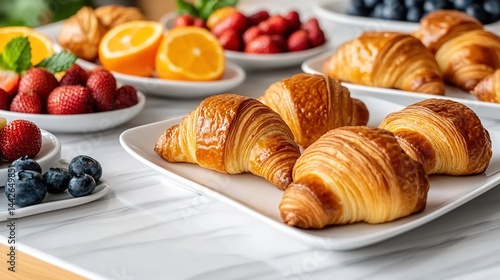Wallpaper Mural A plate of croissants with fruits and mint leaves arranged on a table. Torontodigital.ca