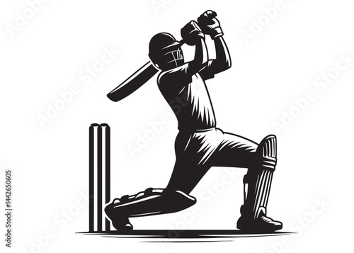 Silhouettes of cricket player batsman logo vector silhouette, playing cricket logo icon design vector, cricket player logo playing short, silhouette of cricket player on isolated white background.