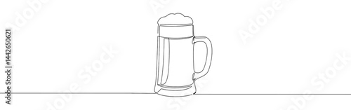 Beer mug continuous one line drawing. Lager beer tankards.