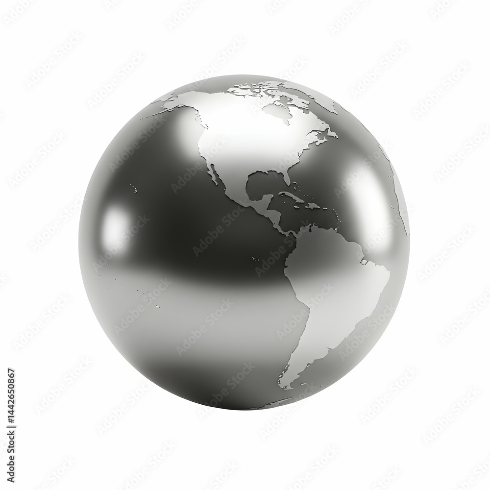 Fototapeta premium Metallic Globe 3D Render of Earth