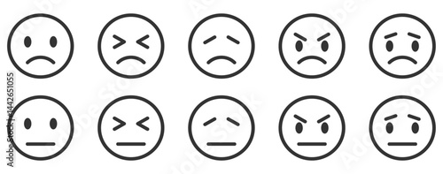 評価・フィードバックの顔文字アイコン白黒不安