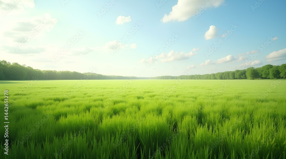 Obraz premium green field and blue sky with clouds