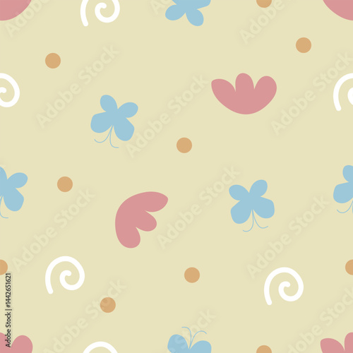 Pastel vintage flowers doodle pattern