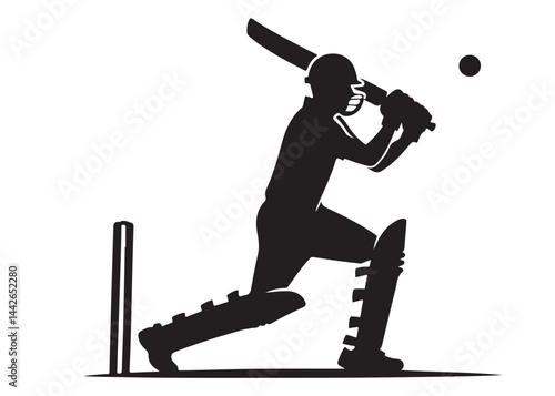 Silhouettes of cricket player batsman logo vector silhouette, playing cricket logo icon design vector, cricket player logo playing short, silhouette of cricket player on isolated white background.