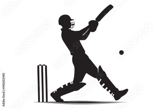 Silhouettes of cricket player batsman logo vector silhouette, playing cricket logo icon design vector, cricket player logo playing short, silhouette of cricket player on isolated white background.