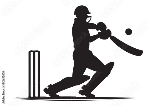 Silhouettes of cricket player batsman logo vector silhouette, playing cricket logo icon design vector, cricket player logo playing short, silhouette of cricket player on isolated white background.