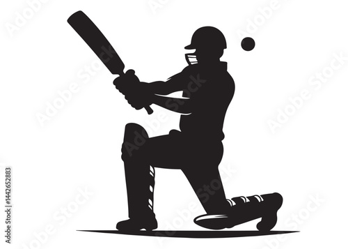 Silhouettes of cricket player batsman logo vector silhouette, playing cricket logo icon design vector, cricket player logo playing short, silhouette of cricket player on isolated white background.