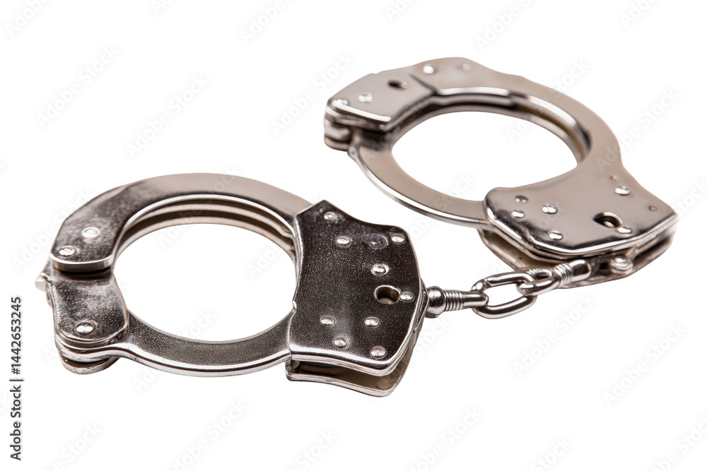 Obraz premium Closeup Of Metal Handcuffs On Transparent Background