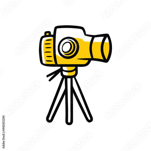 camera on tripod photographer setup on white background for web and graphic design