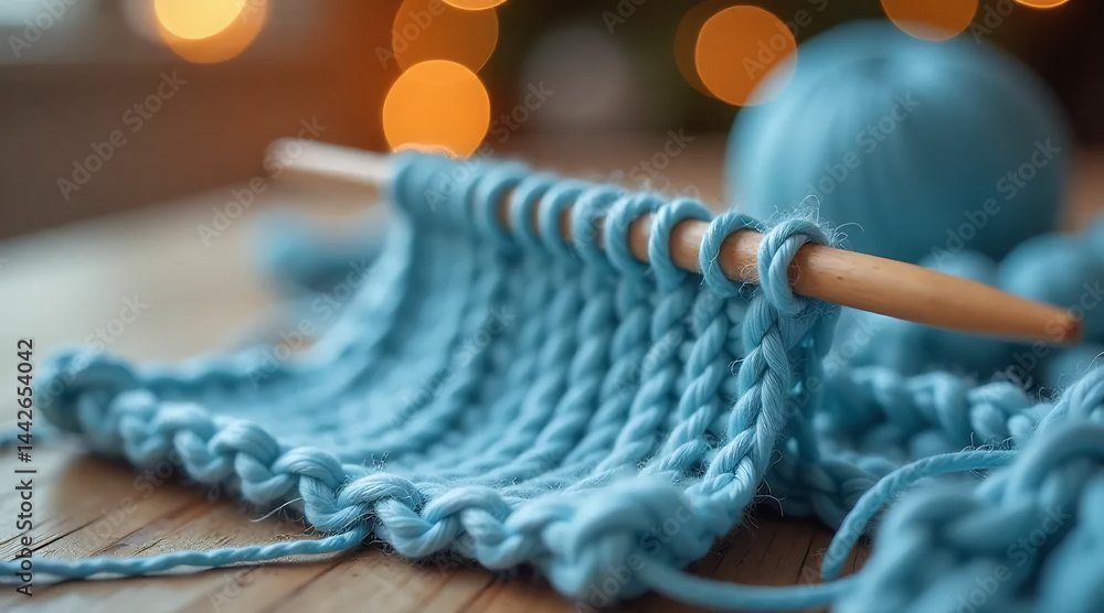 Close-Up of a Knitting Needle with Yarn