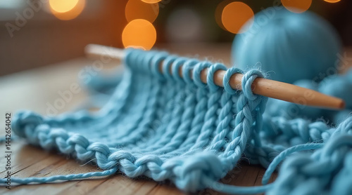 Obraz na płótnie Close-Up of a Knitting Needle with Yarn w salonie