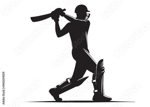 Silhouettes of cricket player batsman logo vector silhouette, playing cricket logo icon design vector, cricket player logo playing short, silhouette of cricket player on isolated white background.