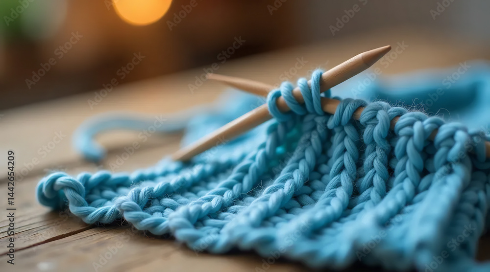 Close-Up of a Knitting Needle with Yarn