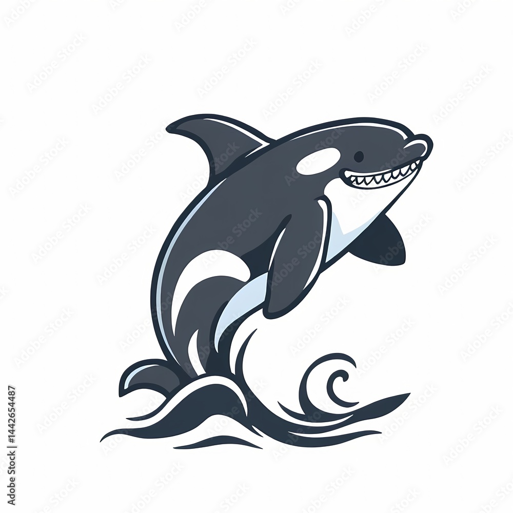 Fototapeta premium Dynamic Killer Whale Logo Jumping Over Ocean Waves