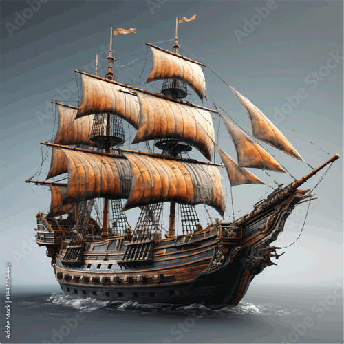  Fantasy Pirate Ship at Full Sail.