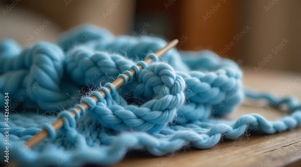Close-Up of a Knitting Needle with Yarn