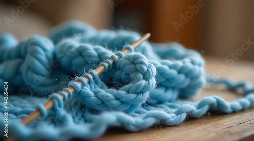 Close-Up of a Knitting Needle with Yarn