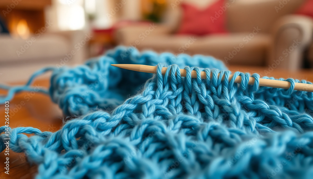 Close-Up of a Knitting Needle with Yarn