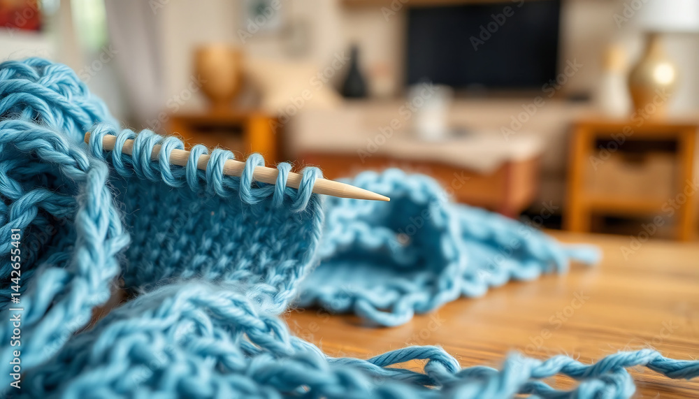 Close-Up of a Knitting Needle with Yarn