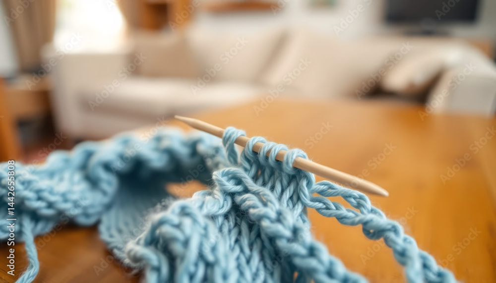 Close-Up of a Knitting Needle with Yarn
