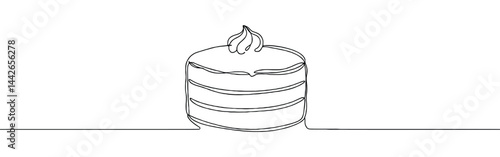Birthday cake continuous one line drawing. Celebration and Dessert.