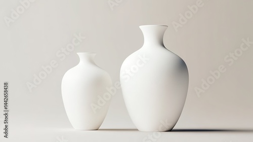 Two white vases of different sizes placed side-by-side against a light background.