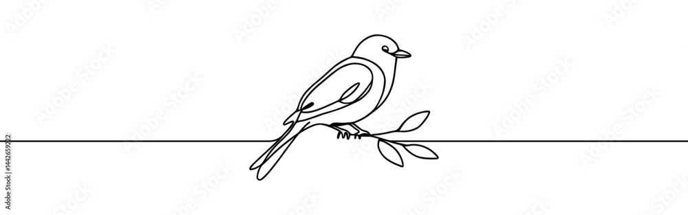 Obraz premium Bird on branch continuous one line drawing. Robin bird.