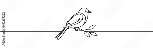 Bird on branch continuous one line drawing. Robin bird.