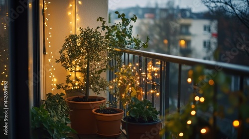 Fototapeta Naklejka Na Ścianę i Meble -  Cozy balcony garden at night