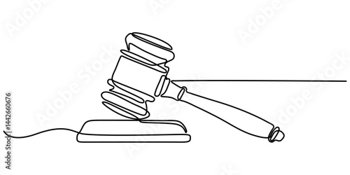  hammer, gavel in the judge, Judge hammer one continuous single line art drawing, law hammer one line continuous single line art vector illustration.                                