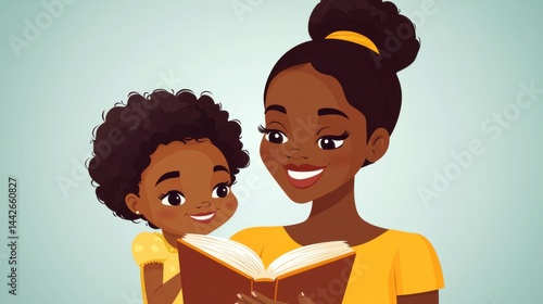 Wallpaper Mural Illustration of an african american mother reading to her daughter with love Torontodigital.ca