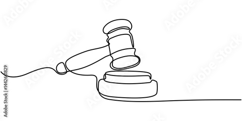  hammer, gavel in the judge, Judge hammer one continuous single line art drawing, law hammer one line continuous single line art vector illustration.                                