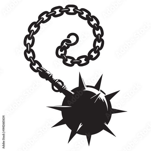 Legendary Flail silhouette, bringing destruction to the battlefield – Flail illustration – Minimalist Flail vector – Weapon silhouette


