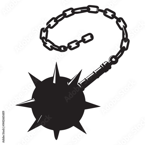 Ancient Flail silhouette, used by warriors of the past – Flail illustration – Minimalist Flail vector – Weapon silhouette

