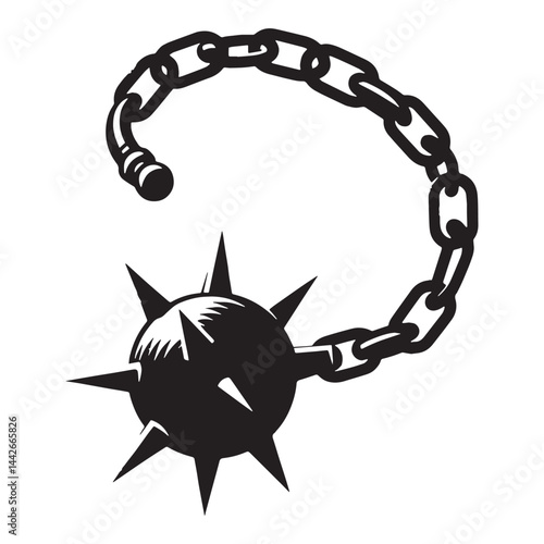 Brutal Flail silhouette, a weapon with immense striking power – Flail illustration – Minimalist Flail vector – Weapon silhouette

