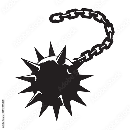 Medieval Flail silhouette, a weapon of strength and power – Flail illustration – Minimalist Flail vector – Weapon silhouette

