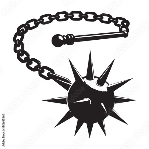 Powerful Flail silhouette, delivering a mighty blow in combat – Flail illustration – Minimalist Flail vector – Weapon silhouette

