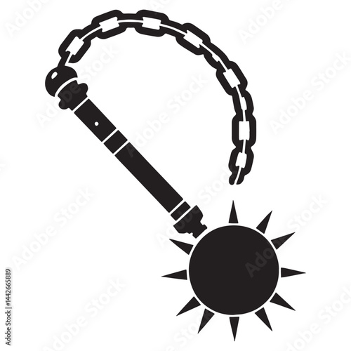 Classic Flail silhouette, symbol of ancient warfare – Flail illustration – Minimalist Flail vector – Weapon silhouette

